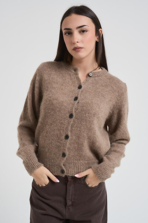 Cardigan donna girocollo beige