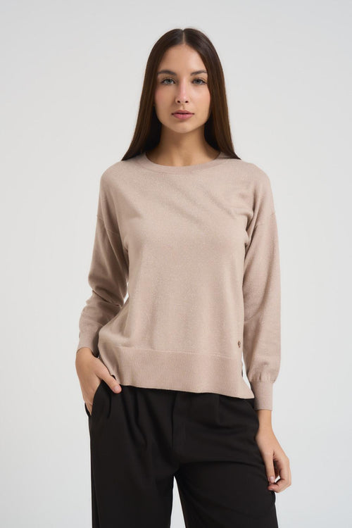 Maglia donna girocollo beige