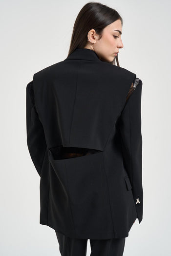 Giacca donna monopetto con pizzo nera - 6