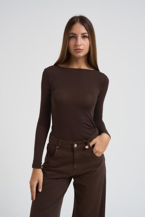 T-shirt donna girocollo marrone - 1