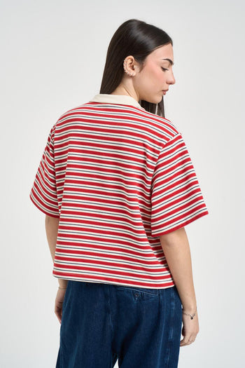 Polo donna cropped a righe rossa - 3
