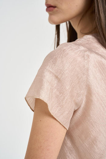 T-shirt donna con collo sblusato rosa cipria - 4
