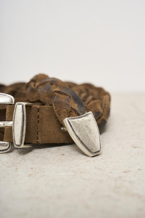 Cintura con motivo a treccia in pelle e suede - 2