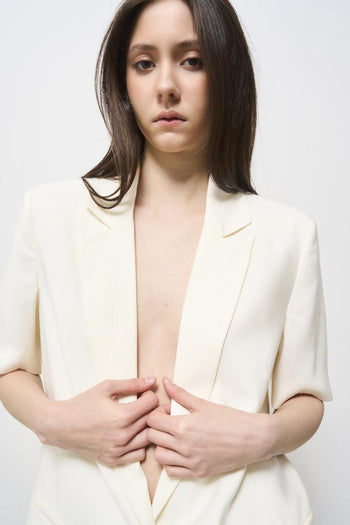 Women's jacket with short sleeves ivory - 4