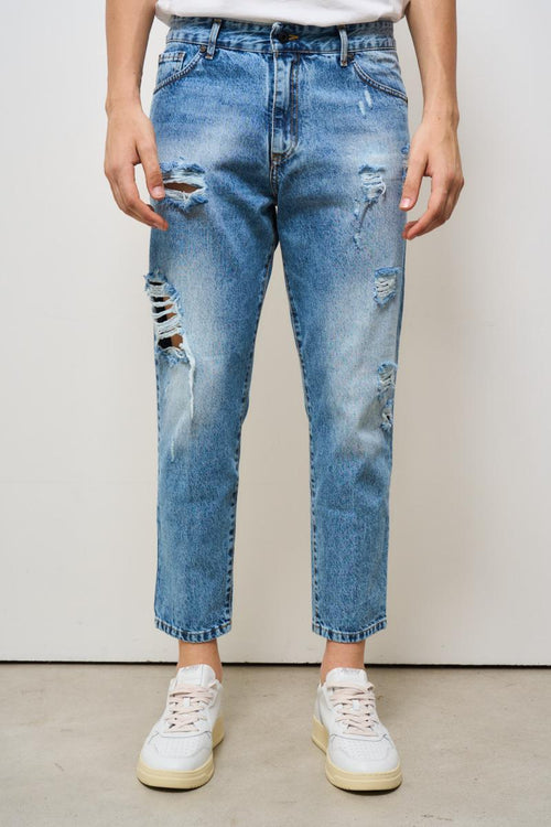 Jeans uomo regular in denim con rotture