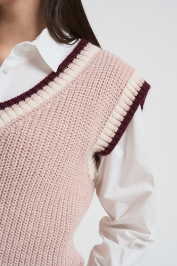 Gilet donna scollo a V rosa e bordeaux - 5