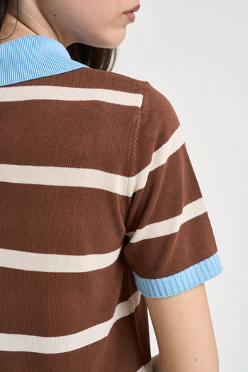 Polo donna in maglia a righe marrone - 4
