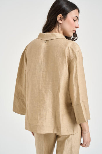 Blusa donna scollo a V sabbia - 4