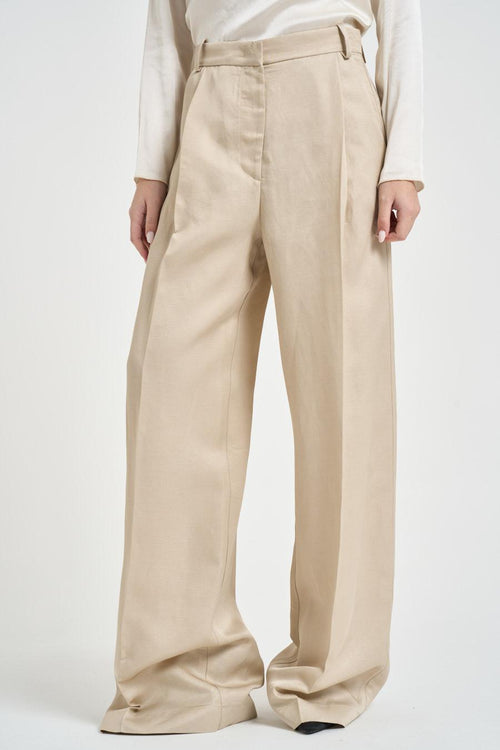 Pantalone donna gamba ampia beige