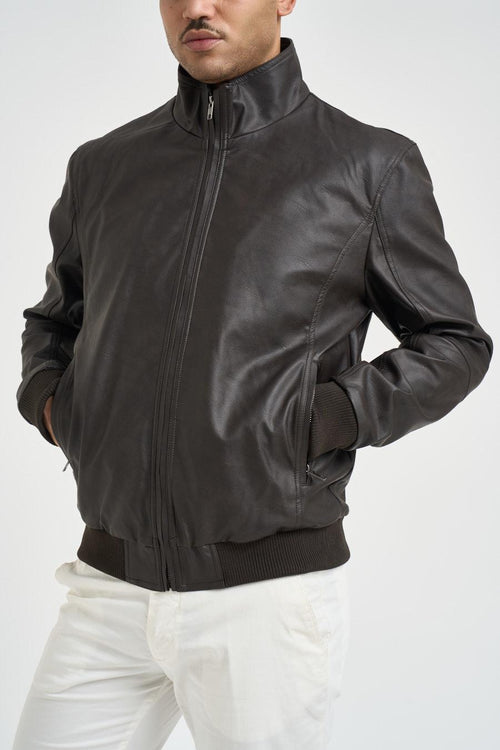 Bomber uomo in ecopelle marrone