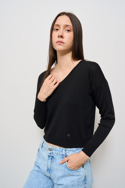 Maglia donna scollo a V nera - 2