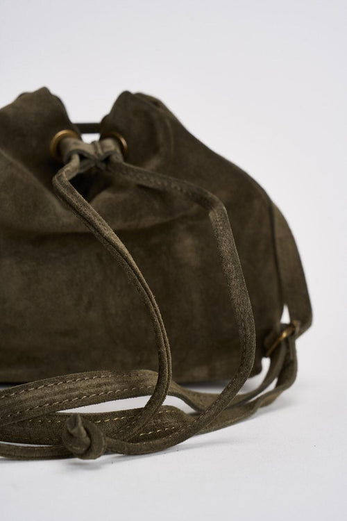 Borsa donna secchiello in suede verde militare - 2