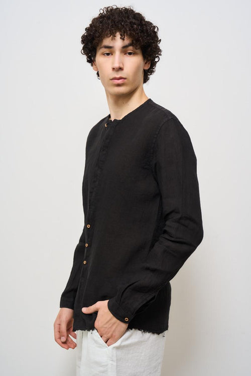 Camicia uomo in lino nera - 2