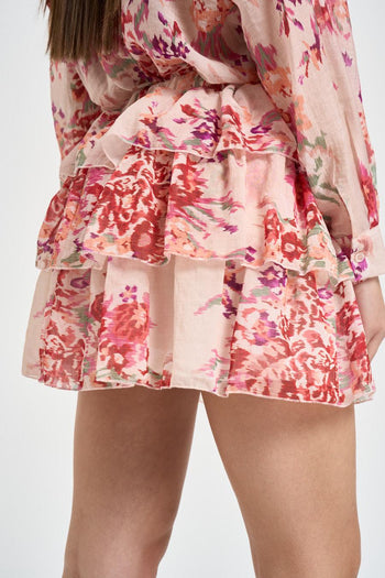 Minigonna donna a balze rosa - 3