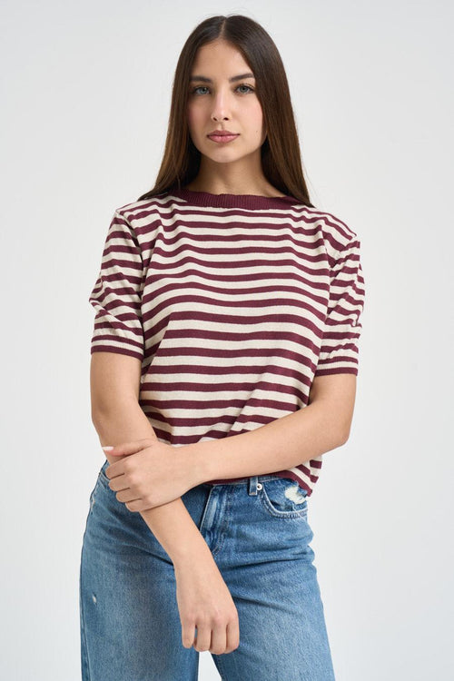 T-shirt donna in maglia a righe rossa - 1