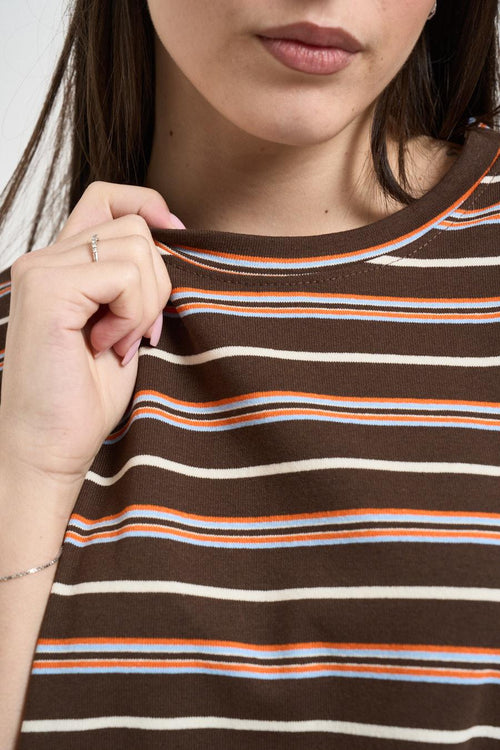 T-shirt donna a righe marrone - 2