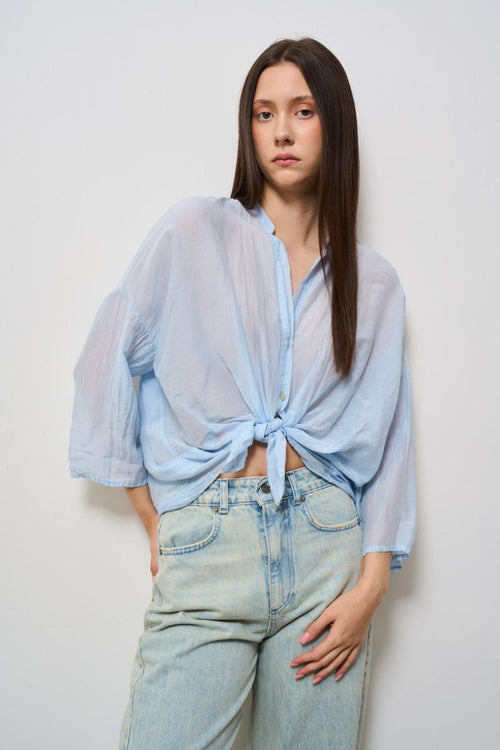 Camicia donna in mussola celeste - 1