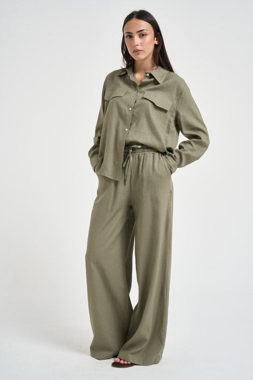 Camicia donna fluida verde militare - 1