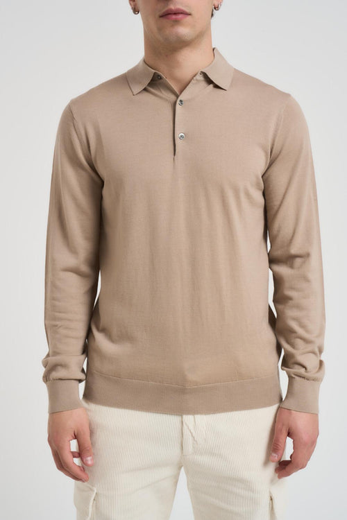 Polo uomo a maniche lunghe beige - 2