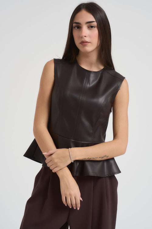 Top donna in ecopelle marrone