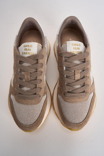 Sneakers donna in suede beige e glitter - 5
