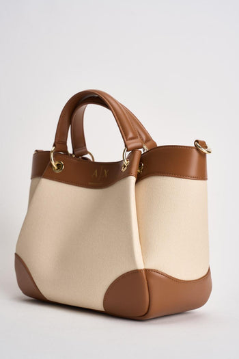 Borsa donna ecru e cuoio - 3