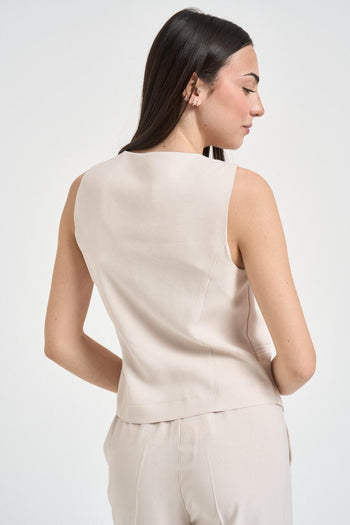 Abito con gilet e pantalone panna - 5