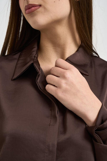 Camicia donna con fiocchetti marrone - 3