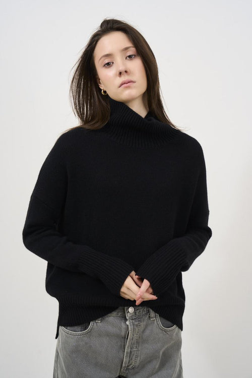 Maglione donna Heidi a collo alto in cashmere nero - 2