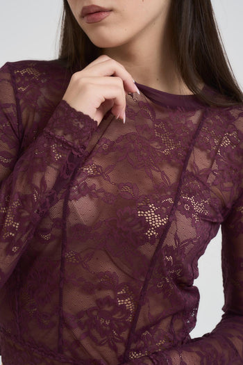 Maglia donna in pizzo bordeaux - 3