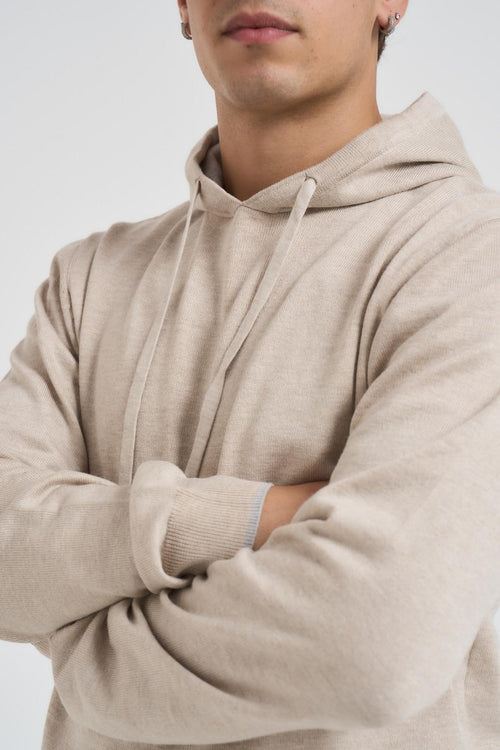 Felpa in maglia con cappuccio beige - 2