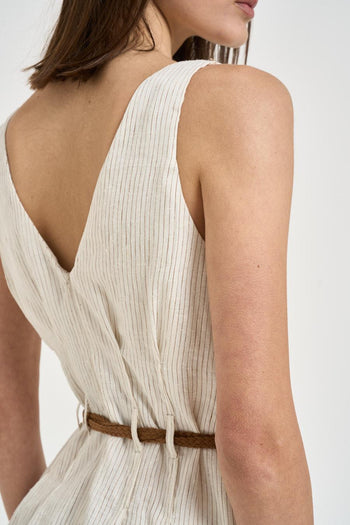 Abito donna midi in lino gessato bianco - 5