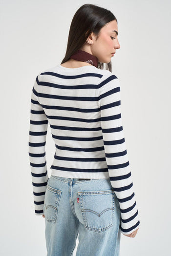 Maglia donna a costine bianca e blu - 3