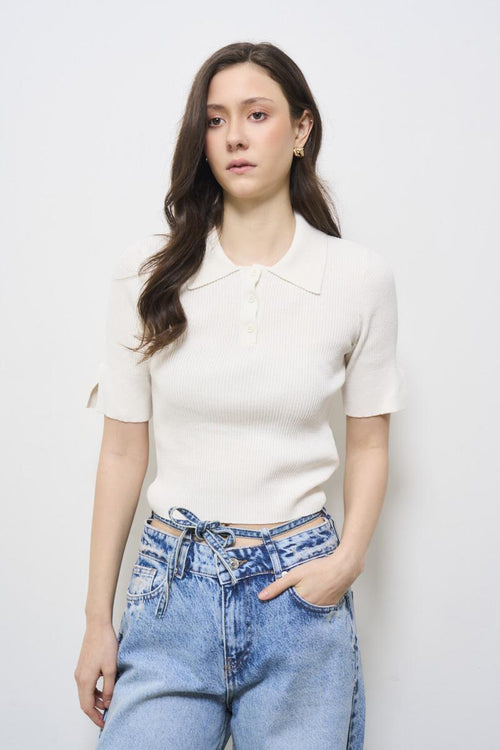 Women's white knit polo