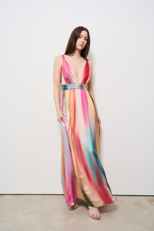 Abito donna lungo a righe multicolor