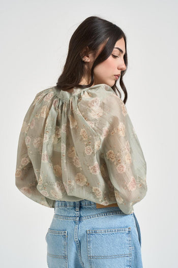 Camicia donna verde salvia con stampa floreale - 3