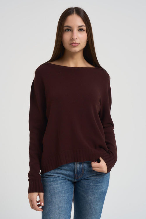 Maglia donna scollo a barchetta marrone