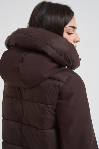 Giacca donna collo alto e cappuccio marrone - 6