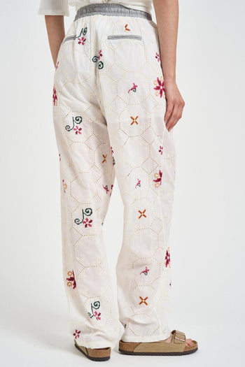 Pantalone donna bianco con ricami multicolor - 4