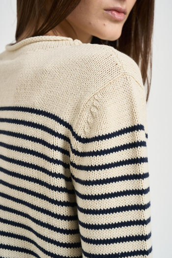 Maglia donna a righe panna e blu - 4