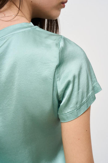 T-shirt donna girocollo satinata celeste - 5
