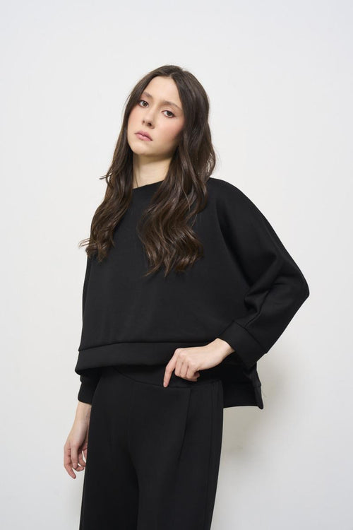 Felpa donna nera asimmetrica