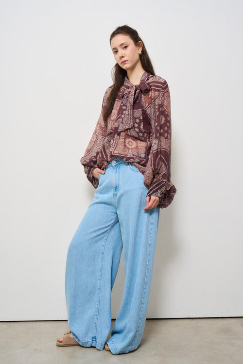 Blusa donna in fantasia bandana marrone