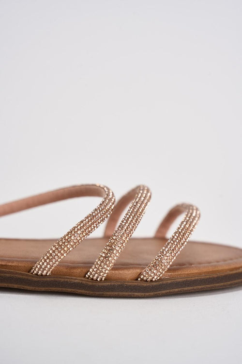 Sandalo donna alla schiava con strass oro rosa - 2