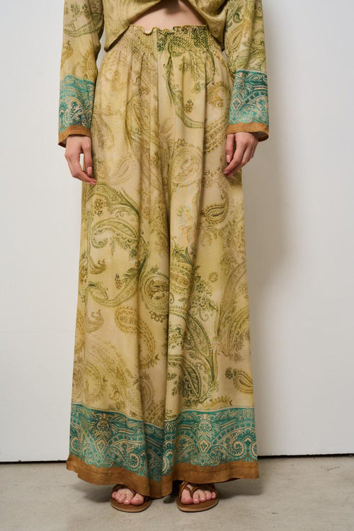 Pantalone donna fantasia damascata verde