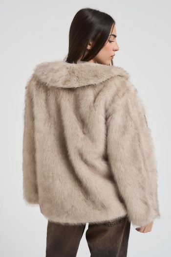 Ecopelliccia donna con frange beige - 3