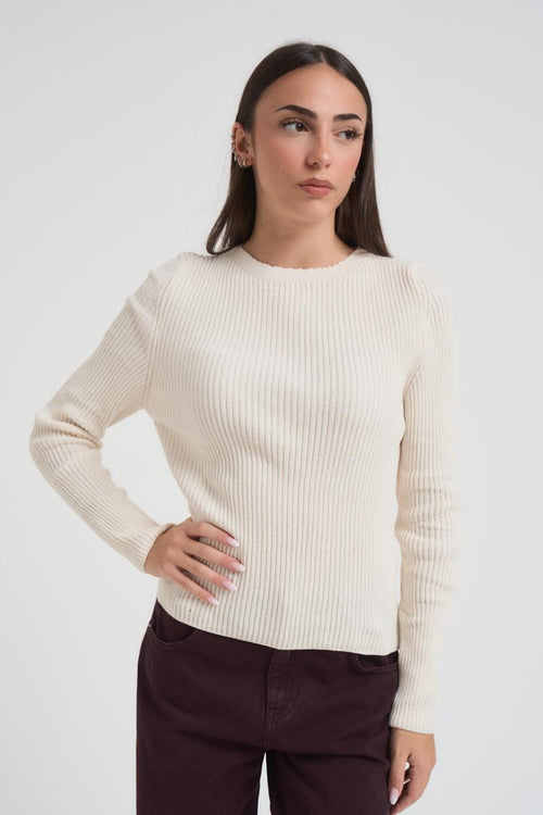 Maglia donna girocollo a costine panna - 1
