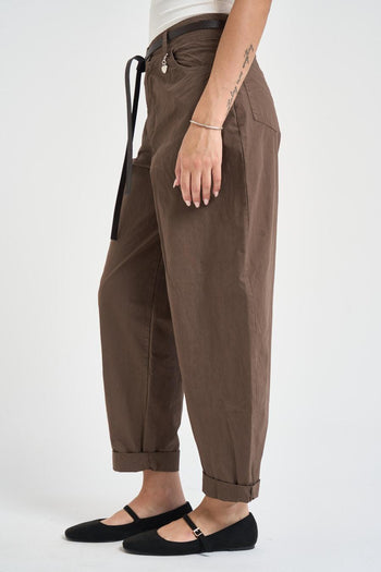 Pantalone donna barrel fit marrone - 3