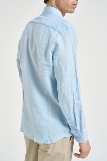 Camicia uomo in lino celeste - 4