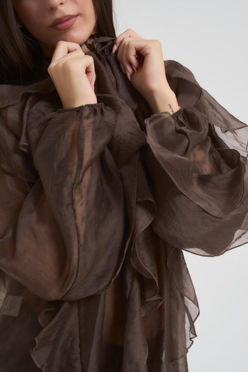 Blusa donna con volant cioccolato - 6